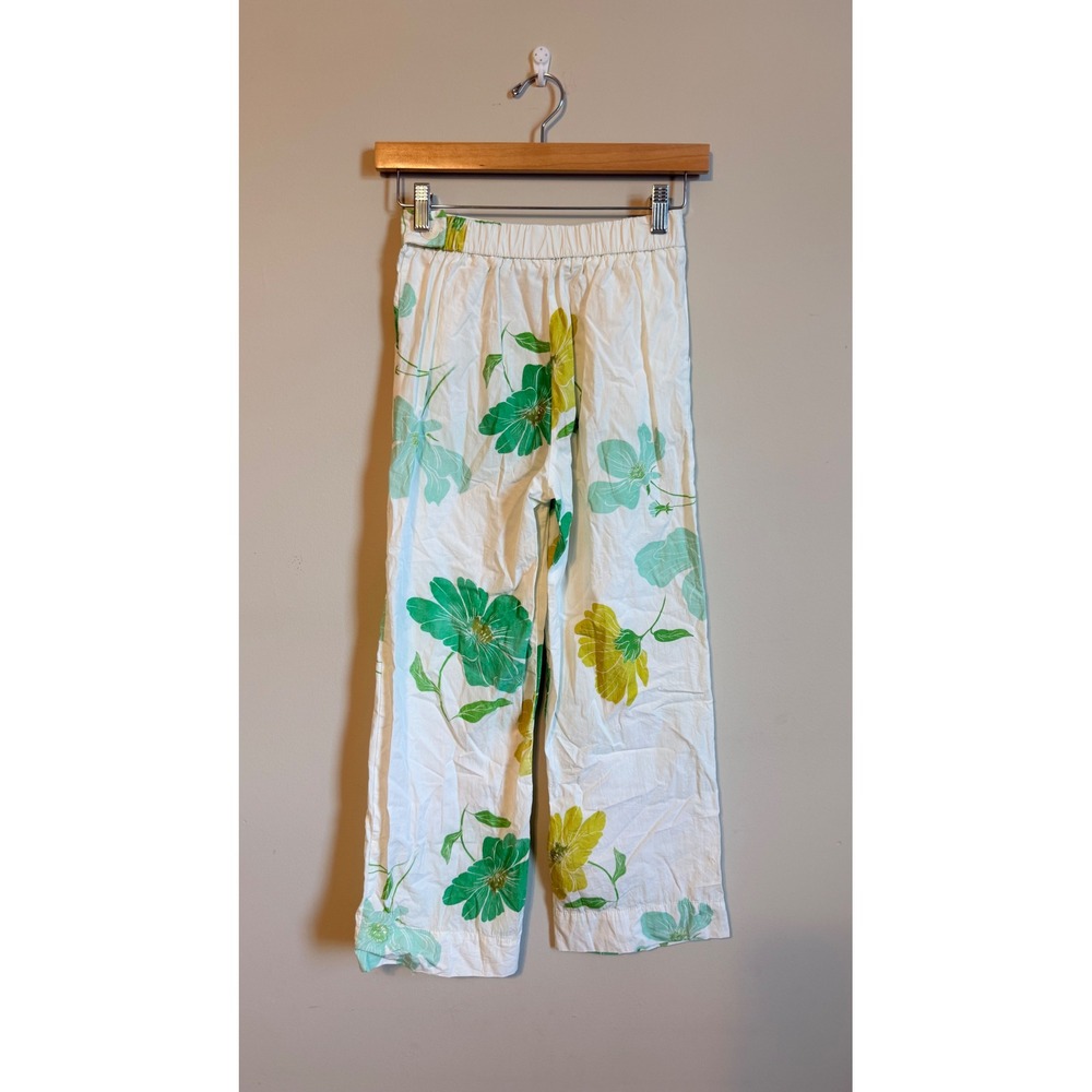 Zara Kids Girls Floral Wide Leg Pants White Green Yellow Size 11-12 CM 148 - Picture 2 of 3